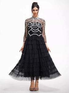 새로운 고품질 비즈 다이아몬드 튤 롱 맥시 프롬 드레스 여성용 A라인 스팽글 웨딩 이브닝 여름 파티 쉬폰 드레스 - Product Image 3