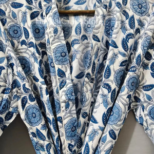 Boho Cotton <b>Kimono</b> Robe Hand Printed Royal Dressing Gown for Women Lightweight Lounge and <b>Beach</b> Wear cotton <b>kimono</b> night gown - Product Image 2