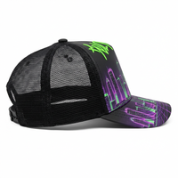 Casquette de baseball unisexe Cyberpunk en tissu néon imprimé numériquement, 6 panneaux, maille unie, personnalisable, bicolore, pour l'extérieur, avec broderie 3D