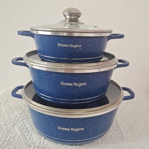 Disine 6pcs Set American Cast Aluminum Casseroles Granite Coating 20/24/28cm Non-Stick <strong>Sauce</strong> <strong>Pot</strong> Cookware Gas Cooker Glass Metal - Product Image 2