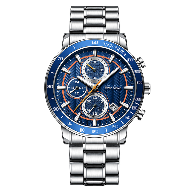 Men's Business Chronograph Watch Full Quartz Wrist Watch with Luminous Dial Round ALLOY Case 22mm Alloy Band Waterproof Features