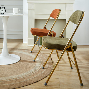 Retro Folding <b>Chair</b> Corduroy Metal Frame With Backrest <b>Dining</b> <b>Chair</b> Nostalgic Style - Product Image 1