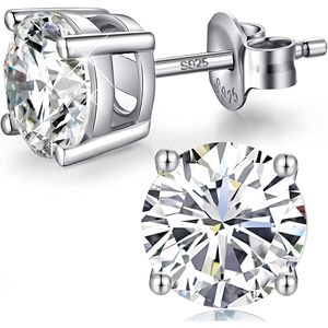 Boucles d'oreilles clous en argent sterling 925, zircone cubique 5A+ taille ronde, sertissage griffe, tendance, pour femme/unisexe, usage quotidien - Product Image 1