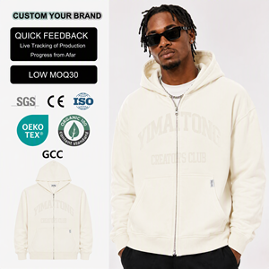 Hoodie unisexe en coton épais, coupe ample, épaules tombantes, effet vieilli, style vintage, avec motif graphique, broderie 3D, coupe courte, pour la vente en gros - Product Image 1