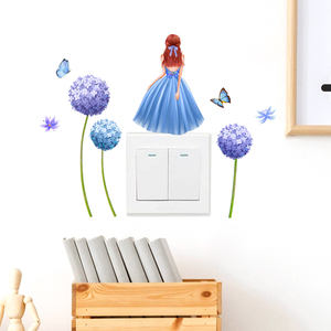Adesivo Murale Ragazza con Ortensie Blu, Decorazione Rimovibile <span class=keywords><strong>per</strong></span> Interruttori e Prese, Decalcomania Floreale con Farfalle <span class=keywords><strong>per</strong></span> Camera <span class=keywords><strong>da</strong></span> Letto e Soggiorno MS455 - Product Image 2