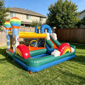 Château gonflable commercial arc-en-ciel avec toboggan et piscine à balles en PVC pour location de fêtes d'enfants - Product Image 1