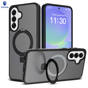 Étui de luxe magnétique pour téléphone portable avec support anneau et <span class=keywords><strong>coque</strong></span> arrière douce au toucher effet peau pour Samsung A37 avec coussin d'air intégré - Product Image 1