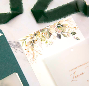 ที่กำหนดเองสีเขียวปกแข็งสีทองพิมพ์ซ้อนการ์ดเชิญงานแต่งงานที่สง่างามด้วยซองจดหมาย<span class=keywords><strong>คน</strong></span>ทันสมัยปาร์ตี้แต่งงาน - Product Image 3