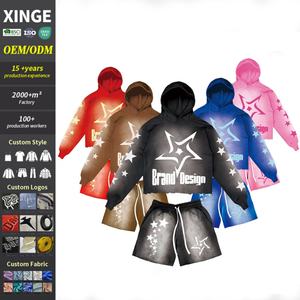 Conjunto de Sudadera y Pantalones Cortos para Hombre con Logotipo Personalizado, Efecto Desgastado por el Sol, Dobladillo sin Rematar, Lavado Ácido, para Fitness y Running - Product Image 1