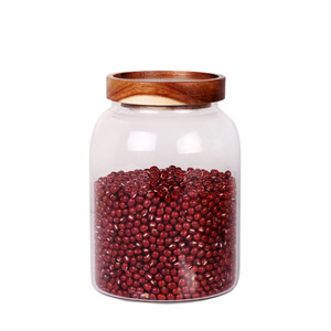 Coperchio in legno di Acacia vetro grande barattolo per microonde contenitore di conservazione della cucina <span class=keywords><strong>Set</strong></span> per la conservazione della farina di grano per le occasioni di matrimonio - Product Image 4