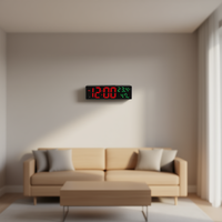 Jam Dinding Digital Quartz Modern Sanda dengan Tampilan Suhu dan Higrometer, Angka LED Besar, Bodi Plastik, Bertenaga Baterai AA, 12 Jam