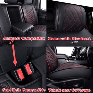 Housses de siège en cuir pleine couverture compatibles avec Ford F-150 Raptor LTD, protections de siège rembourrées imperméables et résistantes - Product Image 4