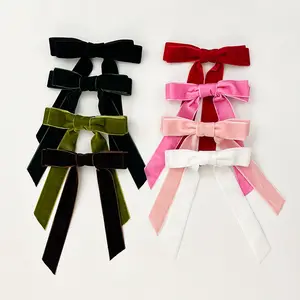 hot sale Tassel Ribbon Bow knot With Long Tail Hair Clips for Women Solid Accessories Barrettes Claw Bow