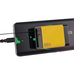 Fast <b>Charging</b> Via Three Ports (A+2C) UK Plug 80W PD GaN Fast Charger With Retractable <b>Charging</b> <b>Cable</b> Wall Adapter - Product Image 1