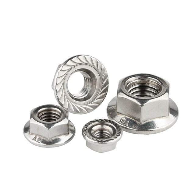 Hexagon Flange Nuts M3 M4 M5 M6 M8 M10 M12 M16 M20 304 Stainless Steel Pinking Automatic Locking Nut DIN6923 Serrated Spinlock