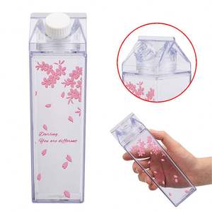 500Ml 1000Ml BPA Free Plastic Clear <b>Pink</b> Transparent Colored Acrylic Milk Box Carton Shaped <b>Water</b> <b>Bottle</b> - Product Image 2