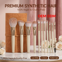 Kit de 11 pinceaux de maquillage blancs, poils véganes, manche en bois, pour fond de teint, fard à paupières, blush, pinceaux cosmétiques professionnels, OEM disponible