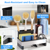 Organisateur d'évier de cuisine moderne, égouttoir à vaisselle en acier inoxydable antirouille, support de drainage sur pied avec porte-éponge et brosse