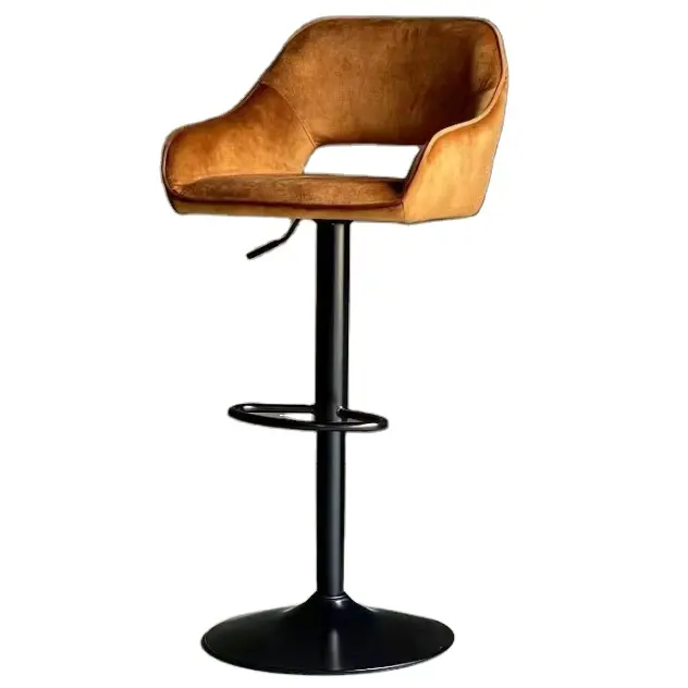 High Quality Elegant Design Velvet Back Lift Swivel Bar Stool Chair With Chromed Footrest