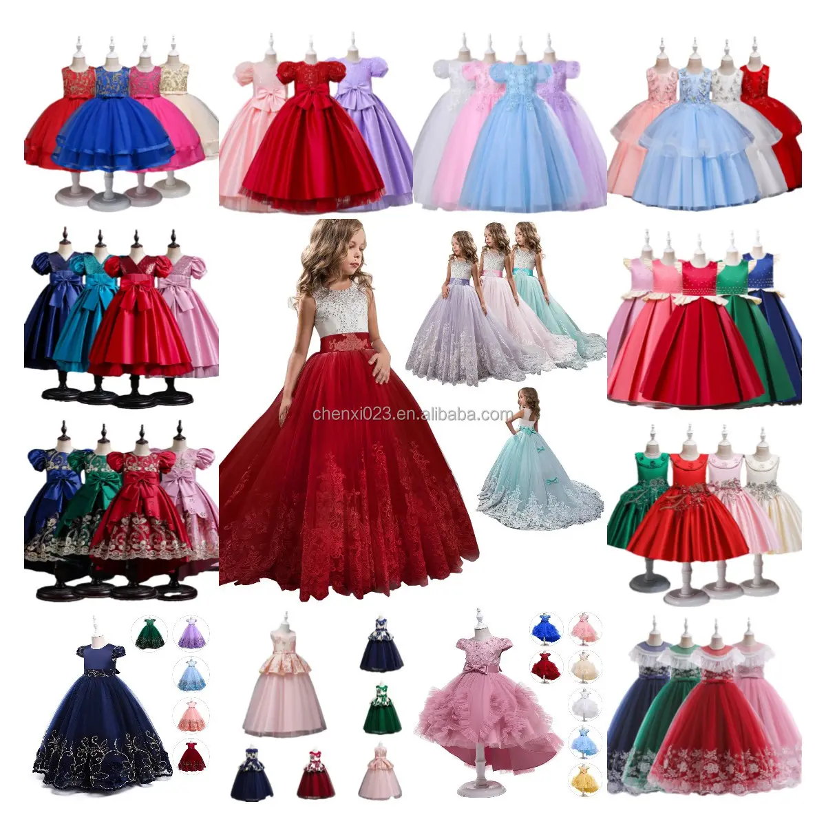 Party Dress Handmade Flower Princess Dress Girls Performance Clothes Dress Costumes Long Tail Birthday 2023 Children Summer Lace