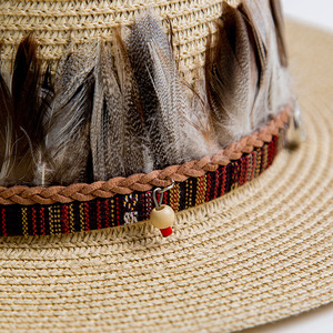 Sombrero de estilo étnico europeo y americano, banda fedora de <span class=keywords><strong>jazz</strong></span>, cinta con cinturón de plumas, decoración personalizada - Product Image 3