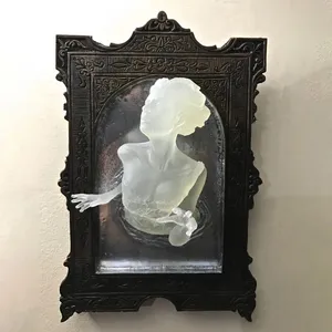 거울 속의 3D 유령 빛나는 가정 정원 장식을위한 무서운 할로윈 유령 벽 플라크 아트 프레임 조각