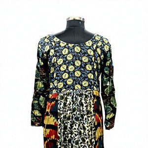 Vintage Solid Patchwork Floor-Length Artisan <b>Botanical</b> <b>Print</b> Handcrafted Kantha-Inspired Bohemian Long Dress 100% Cotton - Product Image 3