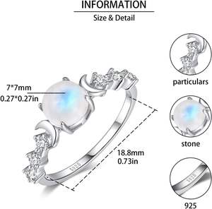 แหวนเงินแท้ 925 ประดับมูนสโตนธรรมชาติสำหรับผู้หญิง แหวนหมั้น/สัญญา/ครบรอบ ดีไซน์เทพธิดาพระจันทร์สามดวง - Product Image 4