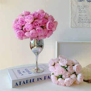 Qingyu Chronicle - Ramo de 27 Mini Peonías de Seda, Flores Artificiales con Jarrón para Decoración del Hogar y Bodas - Product Image 2
