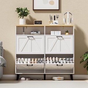 Nouveau <span class=keywords><strong>design</strong></span> Offre Spéciale grande armoire <span class=keywords><strong>à</strong></span> chaussures avec 4 volets, 2 compartiments et étagère de rangement Meubles d'<span class=keywords><strong>entrée</strong></span> en bois - Product Image 1