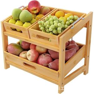 <b>Bamboo</b> Fruit Rack Double Layer Shelf 15.55 In X 10.31 In Storage Unit For Kitchen Desktop Use - Product Image 5