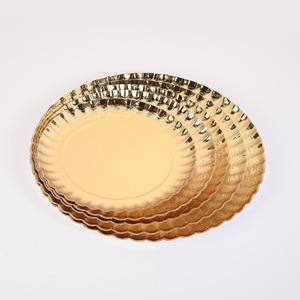 Vente en gros d'usine, assiettes en papier jetables de 1,5 mm d'épaisseur, 28 cm, dorées, pour la décoration de gâteaux de fête d'anniversaire - Product Image 5