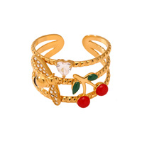 Bague ouverte artisanale en acier inoxydable plaqué or 18 carats, étanche, délicate, anti-ternissement, vintage, minimaliste, avec émail et zircon, pour femme