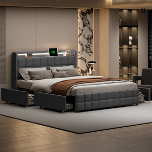 <span class=keywords><strong>Lit</strong></span> à lumière LED king size avec rangement 4 tiroirs - Product Image 1