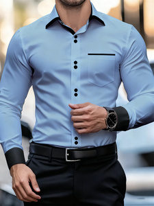 <span class=keywords><strong>Chemise</strong></span> <span class=keywords><strong>Homme</strong></span> Décontractée à Col Color Block Perlé, Manches Longues, Coupe <span class=keywords><strong>Slim</strong></span>, Infroissable, Patchwork Noir et Blanc, Tendance - Product Image 2