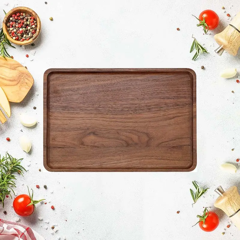 custom high quality Wooden Rectangular Tray  Natural Walnut wooden tray serving wood valet tray