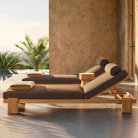 Chaise longue inclinable en teck pour hôtels d'extérieur Chaise longue en tissu avec coussin pour jardin, patio Villa Piscine Application de sable