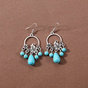 ต่างหูขายดีสำหรับผู้หญิง ของขวัญ ต่างหูพู่ประดับลูกปัดเทอร์ควอยซ์ ต่างหูแบบโปร่งประดับลูกปัดเทอร์ควอยซ์ ต่างหูแบบห้อย ป้องกันการแพ้ - Product Image 2