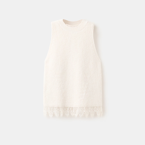 LEDUO Custom Lace splicing casual vest round collar loose style sleeveless Women knitted <b>sweater</b> - Product Image 1