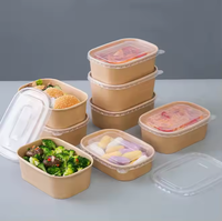 Vente en gros de bols à salade à emporter en papier kraft écologique à paroi simple avec couvercles pour nouilles et salades
