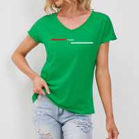 T-shirt en coton imprimé personnalisé, décontracté, respirant et écologique avec patchs logo – Crop top femme ajusté à col en V et manches courtes