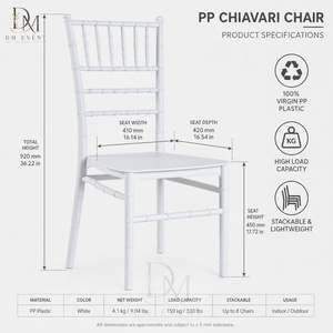 Silla Chiavari Blanca de Plástico para Eventos DM, Apilable, Respaldo Abierto, Patas Cónicas, para Bodas, Banquetes, Hoteles - Product Image 2