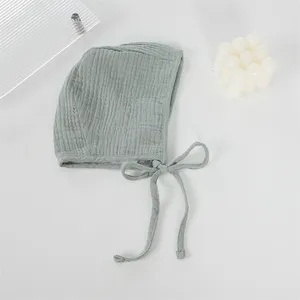 Lightweight 100% Organic Cotton Muslin Baby Bonnet Newborn Boho Prop Hat Baby Bonnet With Ties