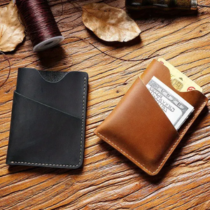 Cartera clásica minimalista de cuero genuino con clip para dinero para hombre, tarjetero compacto ultrafino de piel de vaca - Product Image 1
