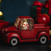 Boîte à musique rétro boule de cristal décorations de Noël transfrontalières voiture rouge camion de neige artisanat en résine