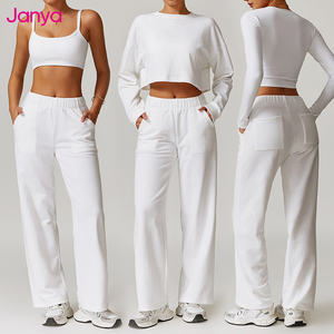 Abbigliamento sportivo Casual a vita alta pantaloni a gamba larga a manica lunga <span class=keywords><strong>sport</strong></span> Top <span class=keywords><strong>2</strong></span> pezzi tuta da allenamento abbigliamento Yoga Set Fitness da palestra Set da donna - Product Image 3
