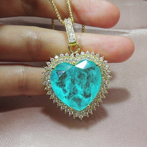 Vintage Style Eco-friendly <b>Copper</b> Jewelry 20*20mm Paraiba Green Large Heart Gem Pendant Necklace for Women Wedding & Banquet - Product Image 4