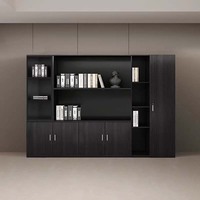WJG-251X Meuble de rangement en bois pour bureau de direction avec serrure, noir, design minimaliste moderne, armoire haute pour documents et bibliothèque