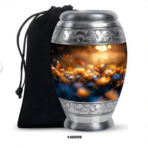 โกศใส่เถ้ากระดูกรูปผีเสื้อและดอกไม้ทำมือพร้อมสีส้มและสีฟ้า - Product Image 1