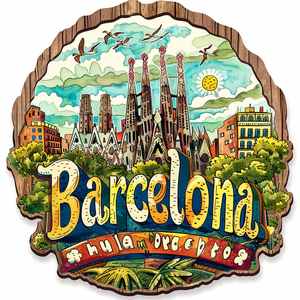 Imán de nevera de madera <span class=keywords><strong>Barcelona</strong></span> personalizado decoración del hogar imán de nevera pegatina imán de nevera recuerdos - Product Image 2